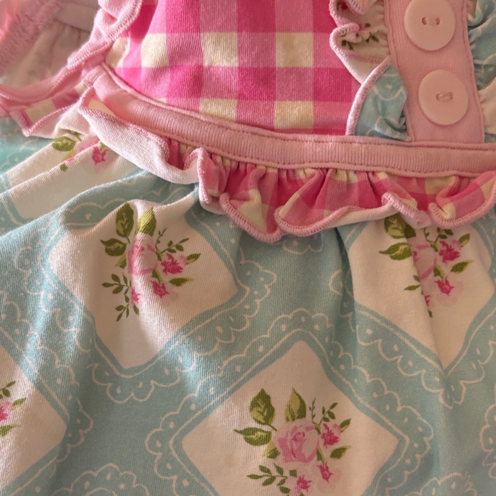 SweetHoney Pink Plaid & Aqua Floral Ruffled Girls Matching Set - Picture 3 of 3